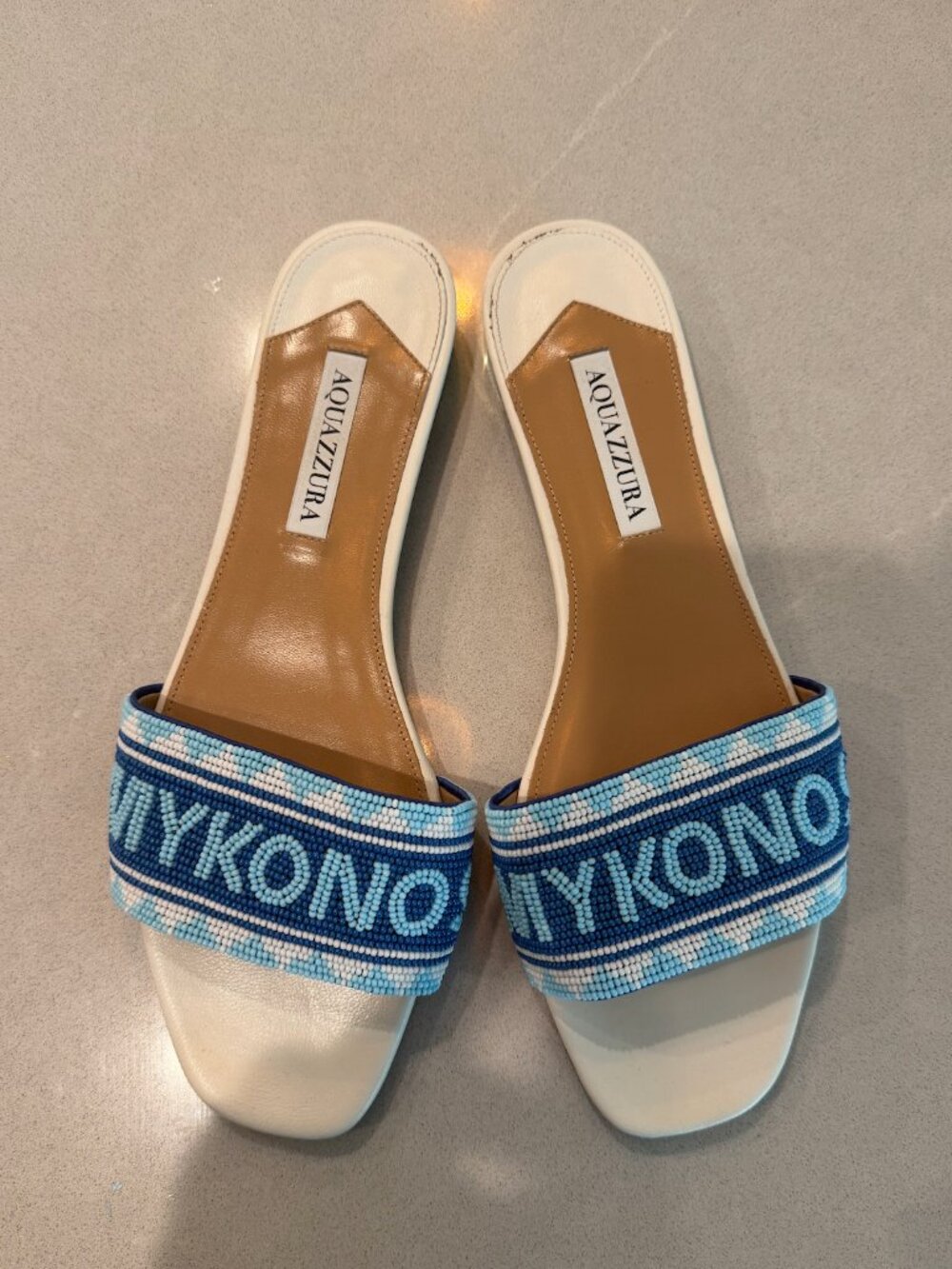 AQUAZZURA Mykonos beaded leather slides - Picture 6 of 8